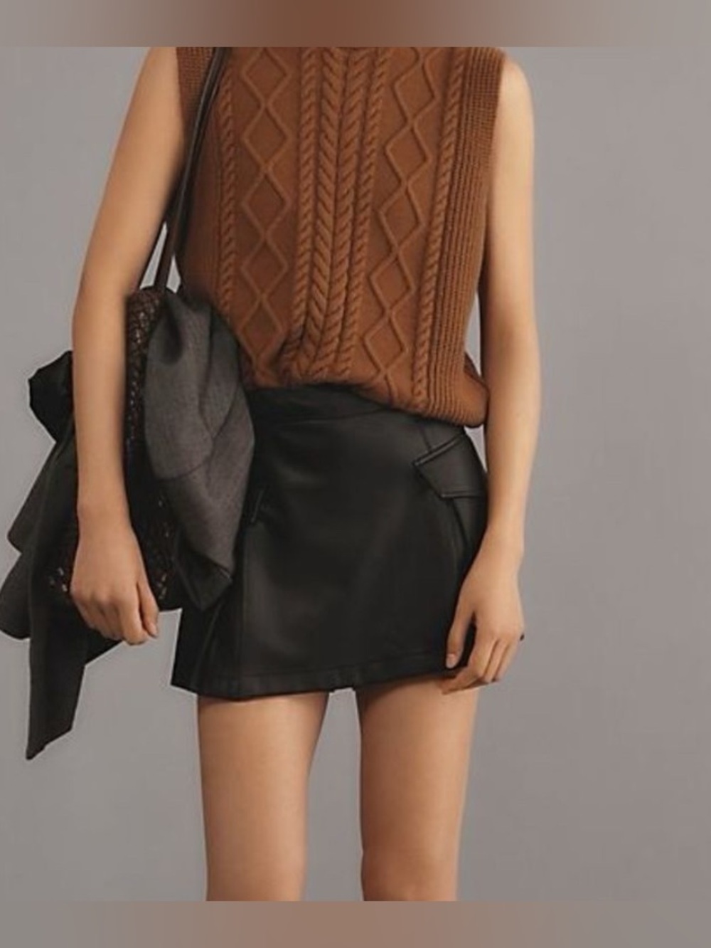 Anthropologie Black Pleather Cargo Pocket Mini Skort Women’s Size 6